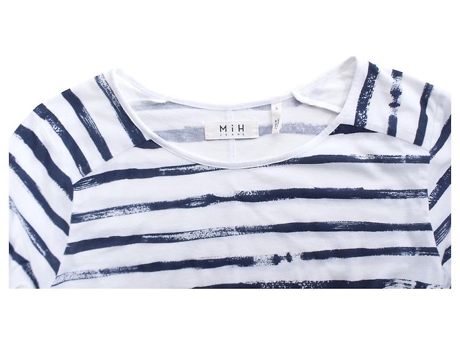 Autre Marque vaqueros MIH, camiseta blanca con rayas de pintura azul. Blanco - vista 5