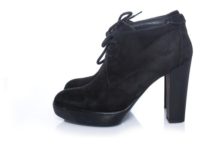 HOGAN, stivaletti stringati in pelle scamosciata nera. Nero - vista 2