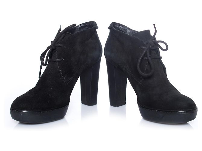 HOGAN, stivaletti stringati in pelle scamosciata nera. Nero - vista 3