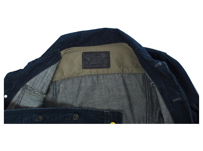 DIESEL, Giubbotto in denim blu con strisce gialle. - vista 5