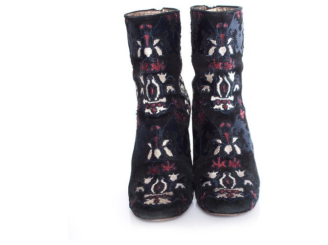 Isabel Marant, Stivaletti in pelle scamosciata ricamati Guya neri. Nero - vista 4