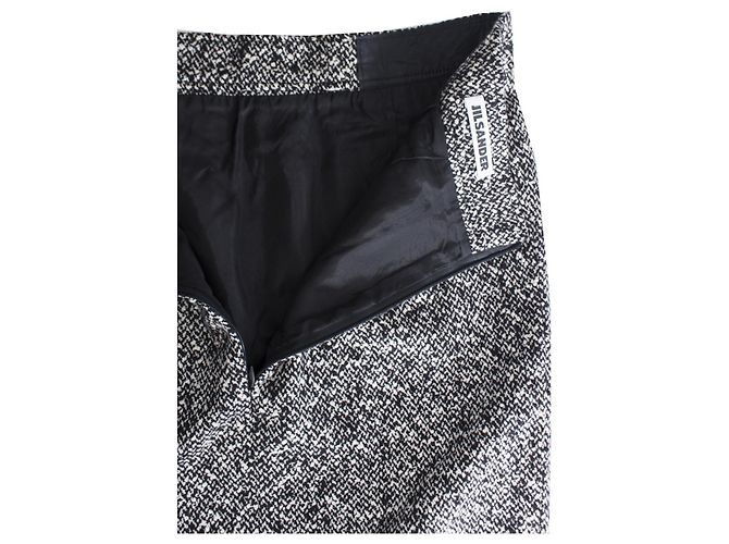 JIL SANDER, Schwarze Farbe/Weißer Kaschmir-Bouclé-Rock. Grau - Ansicht 6