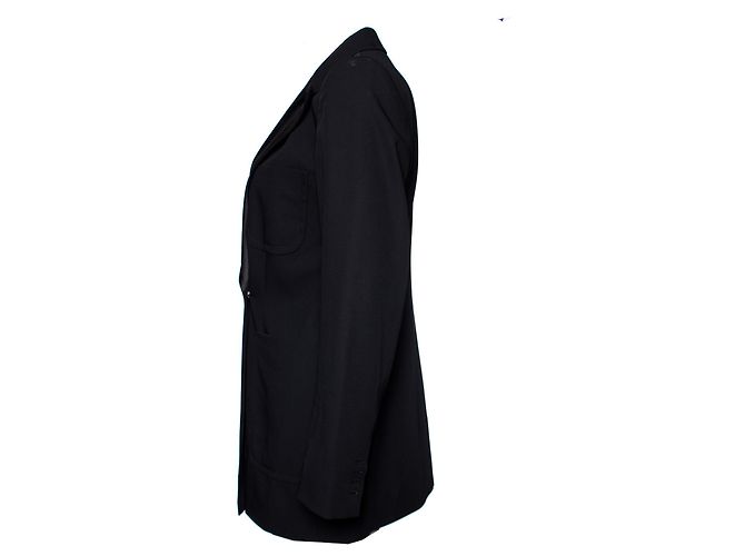 Dries van Noten, blazer de lã preto com reversão brilhante e botões de pressão em tamanho UE40/eu. - vista 2