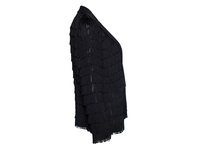 Undercover, halbtransparente Jacke mit Fransen. Schwarz - Ansicht 2