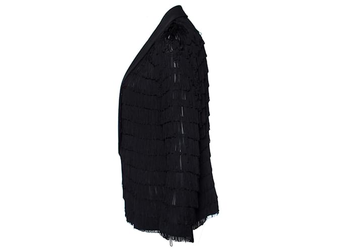Undercover, halbtransparente Jacke mit Fransen. Schwarz - Ansicht 4