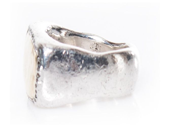 Autre Marque Rosa Maria, Bague en argent avec couche de diamants gris entourant un 18centre d'or k. Argenté Doré - vue 6