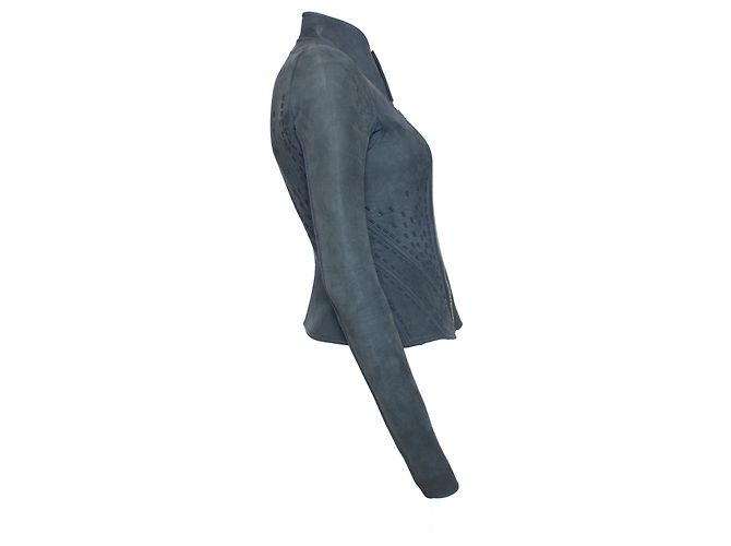 Rick Owens, Lilies Blue bonded Nubuck Campala jacket. - view 4