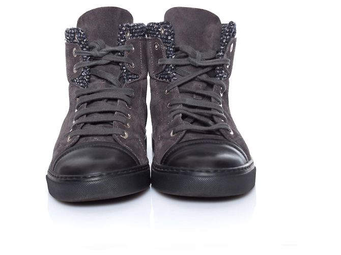 Chanel,  sneakers da tennis alte con logo cc e tweed Grigio - vista 3
