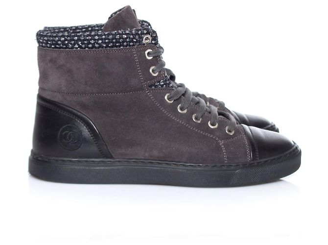 Chanel,  sneakers da tennis alte con logo cc e tweed Grigio - vista 4