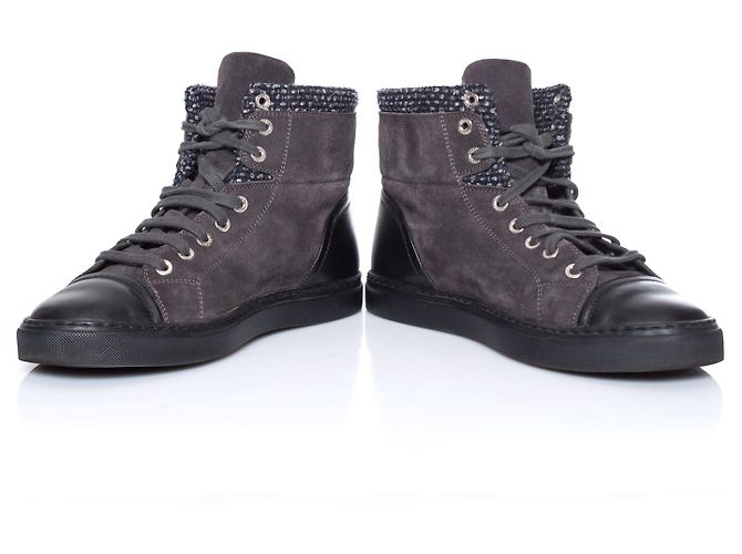 Chanel,  sneakers da tennis alte con logo cc e tweed Grigio - vista 6