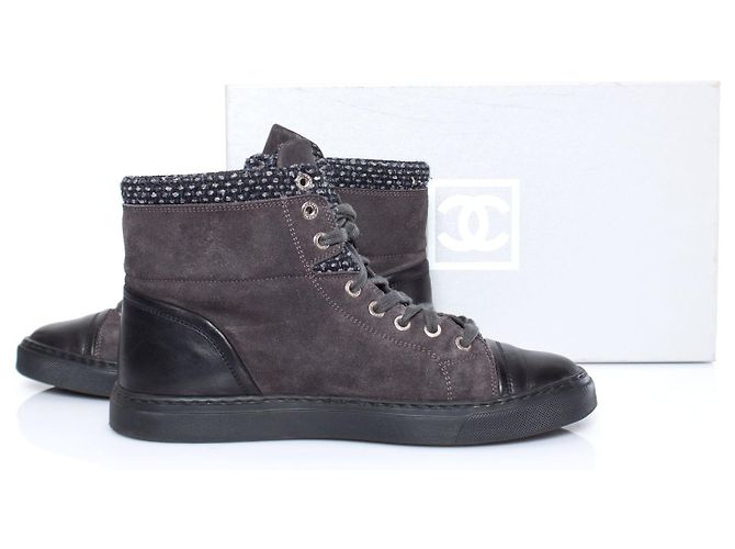 Chanel,  sneakers da tennis alte con logo cc e tweed Grigio - vista 7