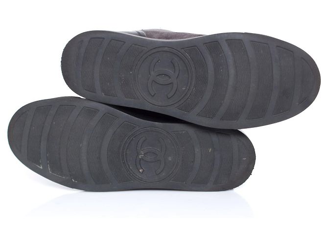 Chanel,  sneakers da tennis alte con logo cc e tweed Grigio - vista 8