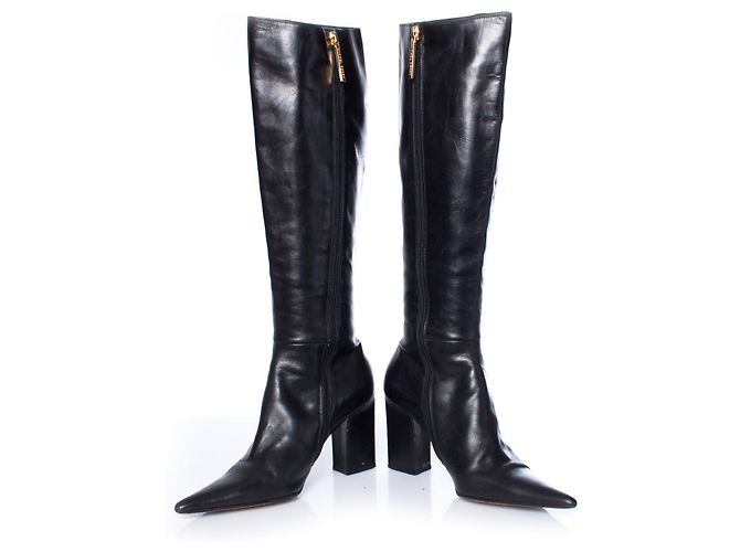 michel perry, Botas de piel negras con punta en punta.. Negro - vista 6