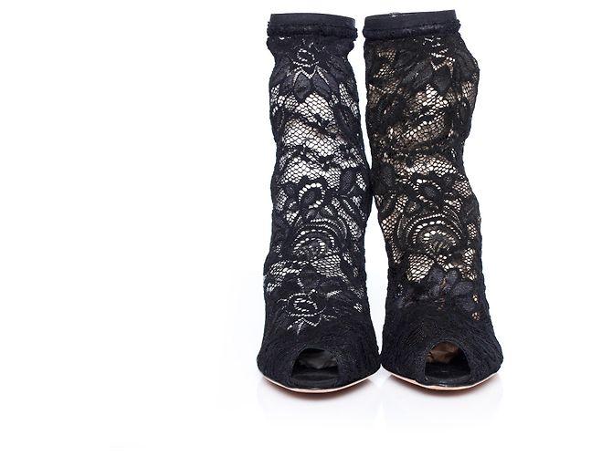 DOLCE & GABBANA, Stivaletti a calza in pizzo stretch. Nero - vista 3