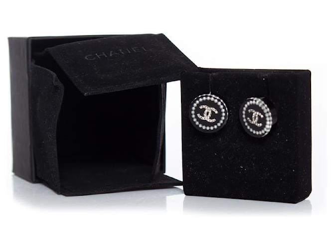 Chanel, Orecchini rotondi tempestati di perle e strass Nero - vista 2
