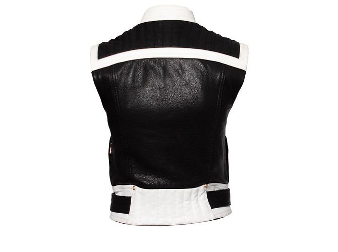 Balmain Balmaın, Ärmellose Bikerjacke Schwarz Weiß - Ansicht 2