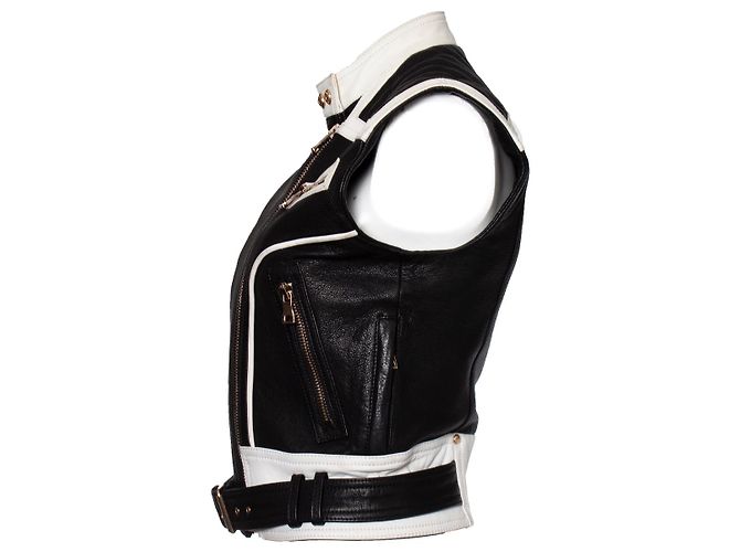 Balmain Balmaın, Ärmellose Bikerjacke Schwarz Weiß - Ansicht 4