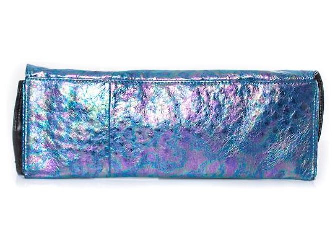 Autre Marque Maison Du Posh, Pochette in pelle di struzzo blu - vista 2