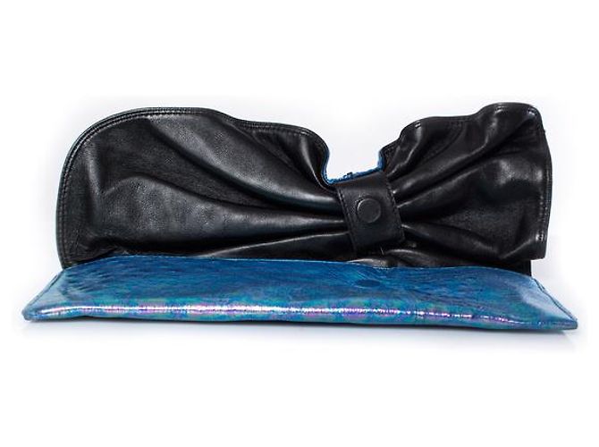 Autre Marque Maison Du Posh, Pochette in pelle di struzzo blu - vista 3