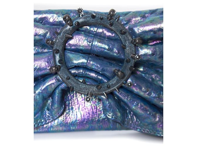Autre Marque Maison Du Posh, Pochette in pelle di struzzo blu - vista 4