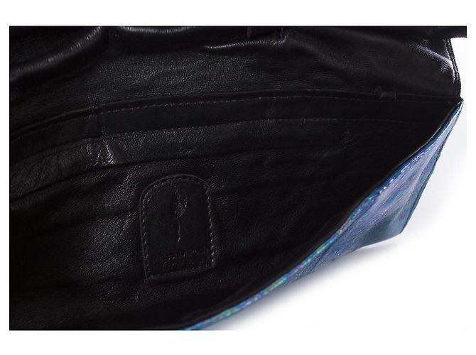 Autre Marque Maison Du Posh, Pochette in pelle di struzzo blu - vista 5