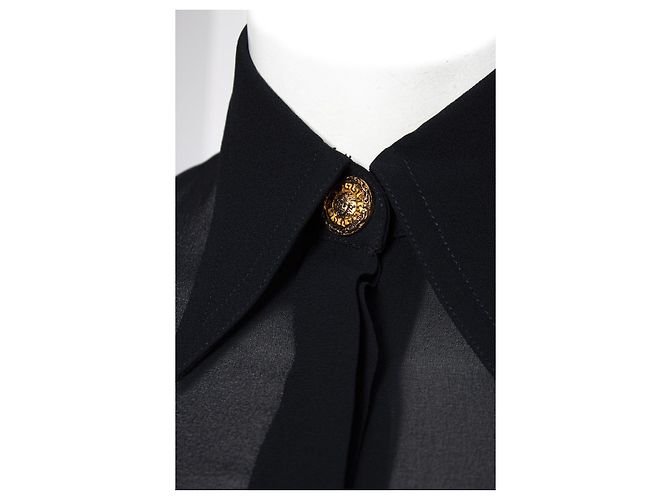 Gianni Versace, Blusa de seda negra con botones de medusa Negro - vista 7