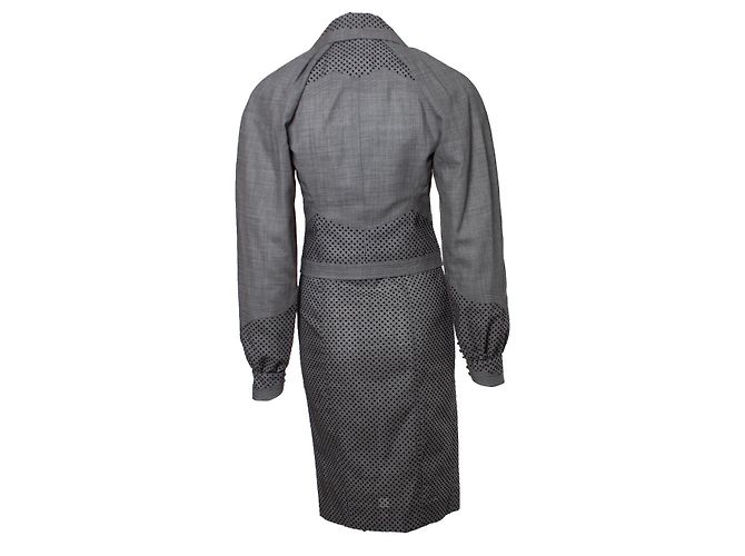 Christian Dior, traje gris con estampado de lunares de terciopelo - vista 2