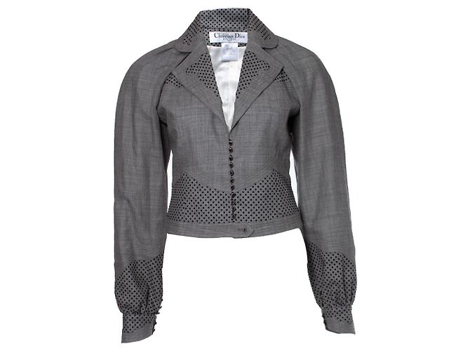 Christian Dior, traje gris con estampado de lunares de terciopelo - vista 5