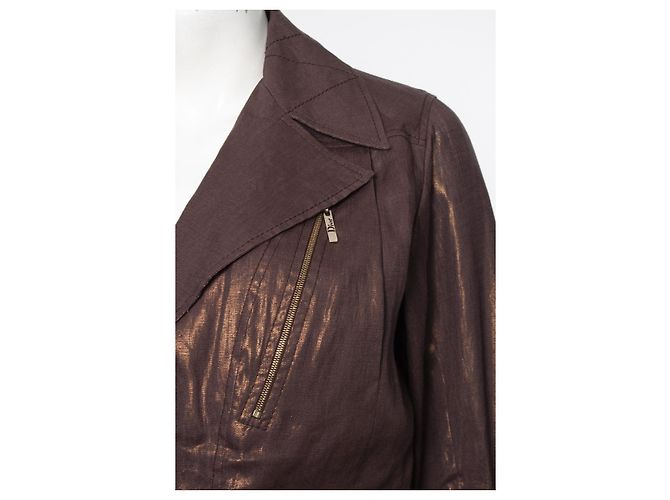 Christian Dior, Metallic-Bikerjacke mit Rock Braun - Ansicht 10