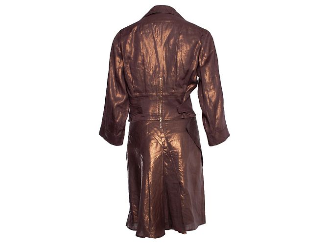 Christian Dior, Metallic-Bikerjacke mit Rock Braun - Ansicht 2