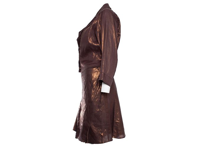 Christian Dior, Metallic-Bikerjacke mit Rock Braun - Ansicht 3