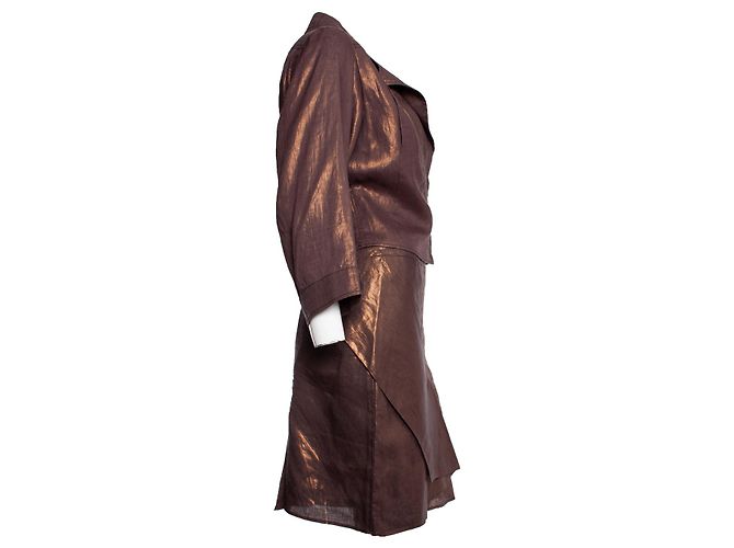 Christian Dior, Metallic-Bikerjacke mit Rock Braun - Ansicht 4