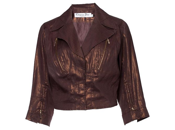 Christian Dior, Metallic-Bikerjacke mit Rock Braun - Ansicht 5