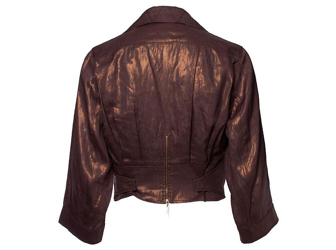 Christian Dior, Metallic-Bikerjacke mit Rock Braun - Ansicht 6