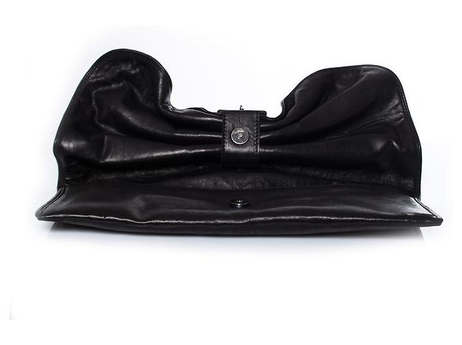 Autre Marque Maison Du Posh, pochette a farfalla in pelle nera Nero - vista 3