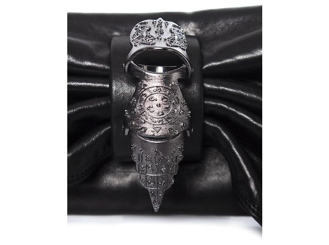 Autre Marque Maison Du Posh, pochette a farfalla in pelle nera Nero - vista 4