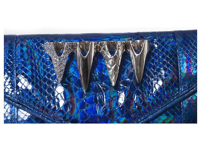 Autre Marque Maison Du Posh, Blaue, metallisch beschichtete Python-Clutch - Ansicht 3