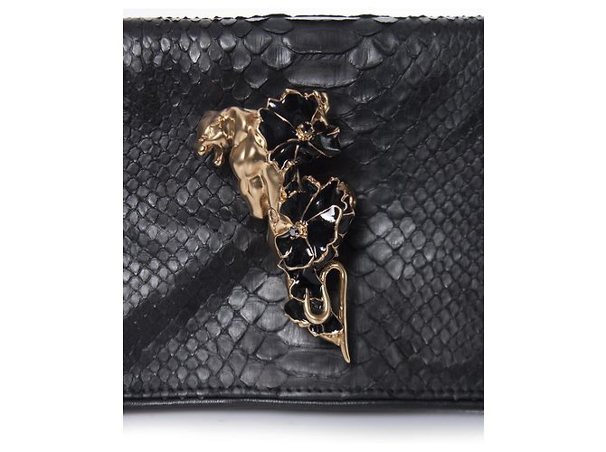 Autre Marque Maison Du Posh, Schwarze Python-Clutch mit Gummibeschichtung - Ansicht 4