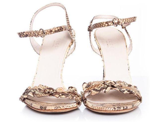 gucci, Sandale python couleur neutre. Marron - vue 2