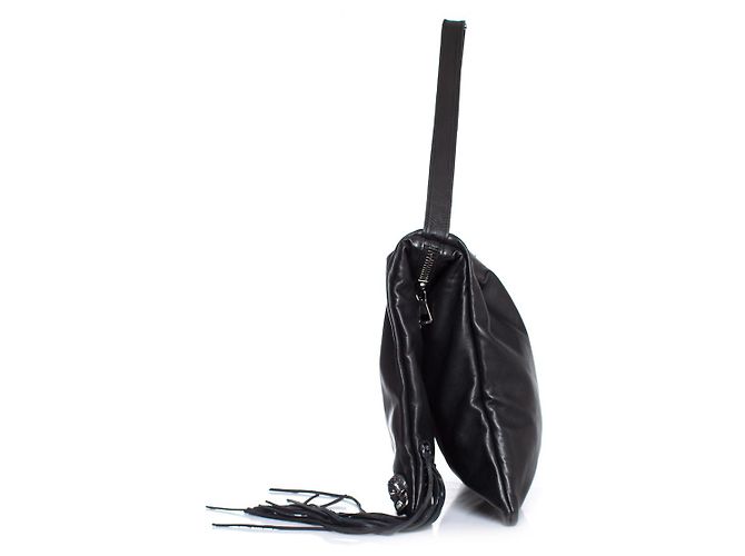 Autre Marque Maison Du Posh, borsa a tracolla con patta ripiegabile con frange e teschio Nero - vista 6