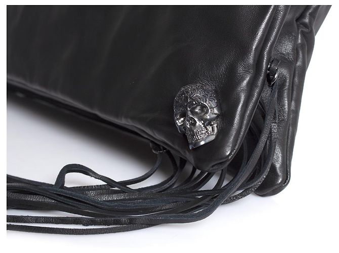 Autre Marque Maison Du Posh, borsa a tracolla con patta ripiegabile con frange e teschio Nero - vista 9