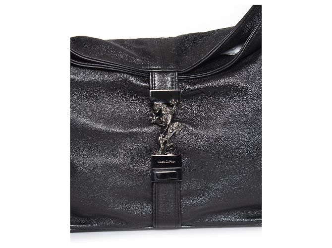 Autre Marque Casa Du Posh, bolsa de couro enrugada com visual metálico Preto - vista 4