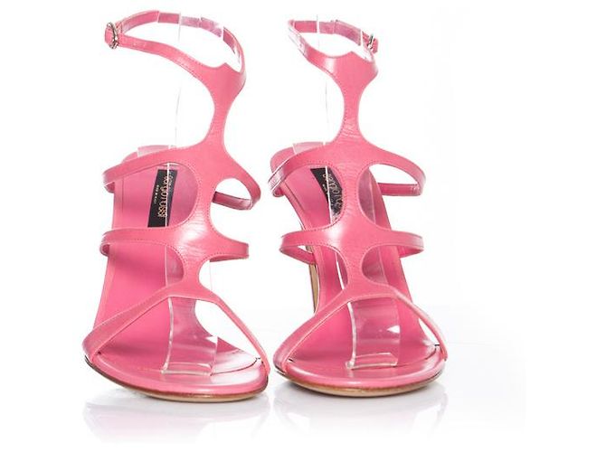 sergio rossi, sandali cut-out in pelle rosa. - vista 6