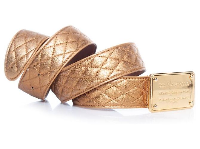 DOLCE & GABBANA, Cinto acolchoado de couro dourado - vista 3