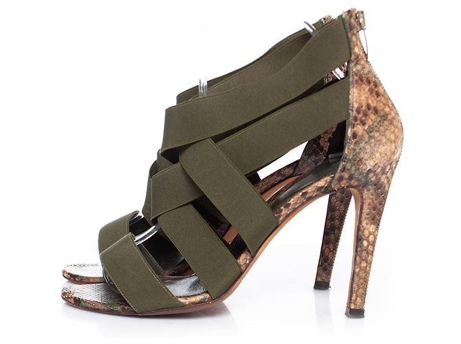 sergio rossi, Sandálias python com tiras elásticas. Verde - vista 2