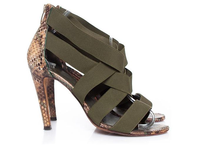 sergio rossi, Sandálias python com tiras elásticas. Verde - vista 6