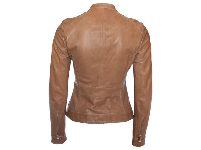DOLCE & GABBANA, Jaqueta biker de couro taupe Marrom - vista 2
