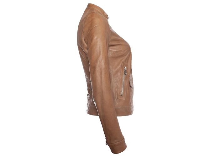 DOLCE & GABBANA, Jaqueta biker de couro taupe Marrom - vista 4