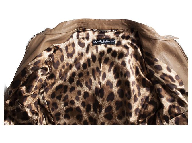 DOLCE & GABBANA, Jaqueta biker de couro taupe Marrom - vista 5