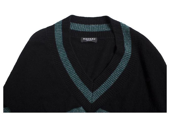 Autre Marque Répéter, pull noir avec lurex vert. - vue 5